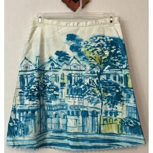 First Issue Womens 10 White City Print Knee-Length Lined Cotton Skirt! A3646